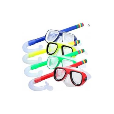 Imagem de Kit Infantil de Mergulho com Máscara e Snorkel, Silicone e Policarbonato, Proteção UV, para Piscina e Praia, 15x6,5cm Máscara, 30x11cm Snorkel