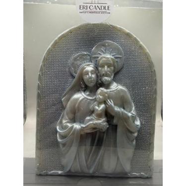 Imagem de Vela Devocional Votiva Aromática Religiosa Decorativa Fé e Devoção Eri Candle Store 15cm (Sagrada Família Prateada)