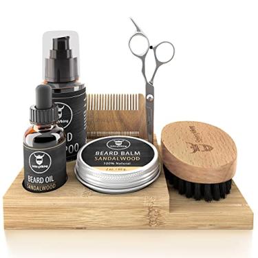Imagem de Striking Viking Kit organizador de barba – 18,5 x 11,4 x 2,5 cm de bambu – Suporte para cuidados com a barba para óleo e bálsamo – suporte de pente e escova – suporte masculino para cuidados com a