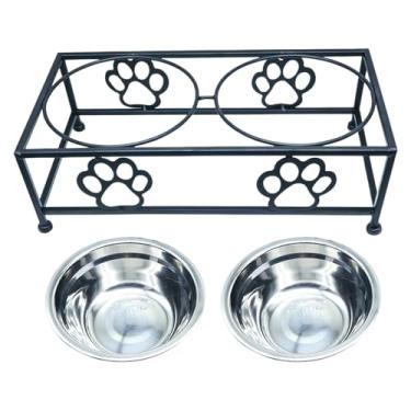 Imagem de Fenteer Comedouro para cães e gatos com 2 tigelas, estação de alimentação elevada multifuncional para animais de estimação, tigelas removíveis como