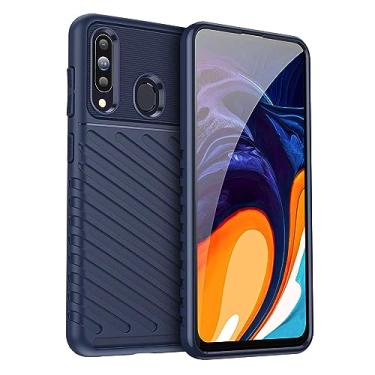 Imagem de IDEWEI Capa para Samsung Galaxy A60. Fibra de carbono refinada, anti-queda, anti-impressões digitais, proteção integral. A capa do telemóvel é compatível com Samsung Galaxy A60