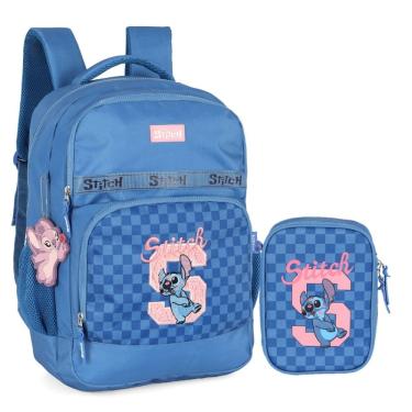Imagem de Kit Mochila + Estojo Stitch Azul – Luxcel Oficial Disney