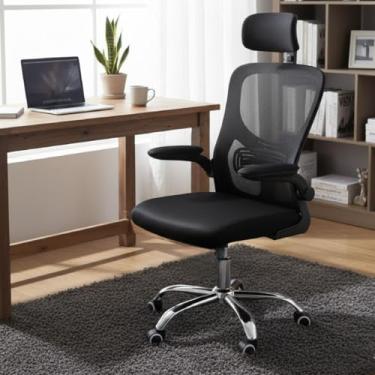 Imagem de Cadeira Escritório Secretária Giratória Rodinhas Ajustavél Cor Preto