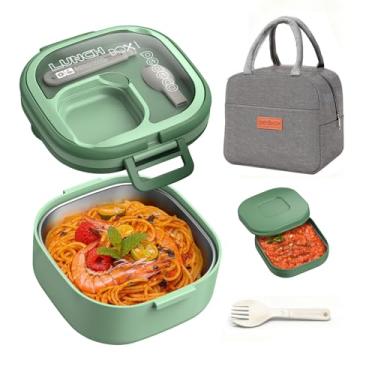 Imagem de Pedeco Caixa Bento empilhável de aço inoxidável, à prova de vazamento, caixa Bento de 1 camada, lancheira com portátil e talheres - para crianças/crianças, pode ser lavada na lava-louças, verde, 766 g