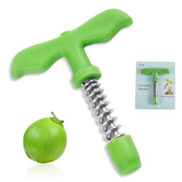 Imagem de Ferramenta de abridor de coco para jovens frescos tailandeses Havaí, suco de água de coco, canudos e escova reutilizáveis, pressão de mola giratória de aço inoxidável de grau alimentício, seguro e