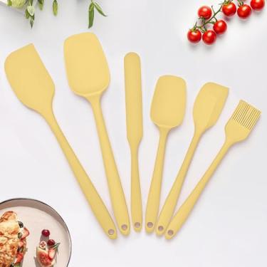 Imagem de Conjunto de 6 espátulas de silicone, espátulas de borracha de silicone resistente ao calor para uso na cozinha, espátula de borracha de grau alimentício com aderência ergonômica, para cozinhar, livre
