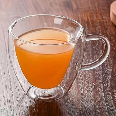 Imagem de 1 xícara de coração pêssego de 180 ml - vidro de borossilicato de camada dupla isolado, com alça - perfeito para suco, água, chá