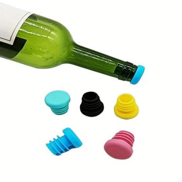 Imagem de 5 peças de rolhas de silicone para garrafa de vinho, rolhas de vinho reutilizáveis para manter o vinho fresco, ferramentas de preservação de vinho de vedação hermética, adequadas para vinho tinto
