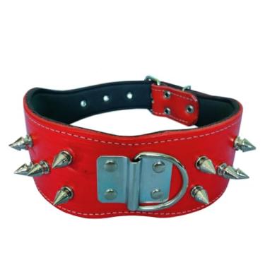 Imagem de Coleira Spike Para Cachorro Couro Legítimo Espinho Pitbull(Vermelho)
