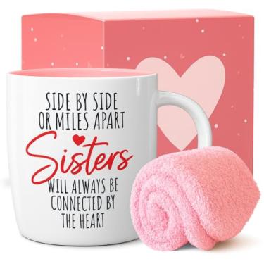 Imagem de Triple Gifffted Presentes para irmãs da irmã - Caneca e meias de café Best Sister Ever - Ideia de presente para irmã no Natal, aniversário feminino, Rakhi, Dia dos Namorados, canecas do Dia das Mães, Connected By Heart