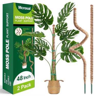 Imagem de MCROSAL Pacote com 2 postes dobráveis de musgo de 121 cm, suporte para plantas trepadeiras internas, estaca de suporte para plantas em vasos, pothos, filodendro