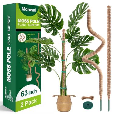 Imagem de MCROSAL Pacote com 2 postes dobráveis de musgo de 163 cm, suporte para plantas trepadeiras internas, estaca de suporte para plantas em vasos, pothos, filodendro