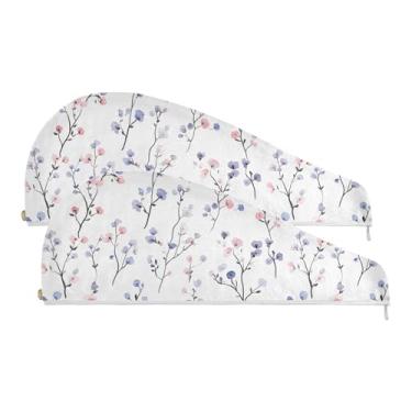 Imagem de SEHANY Toalha de cabelo de microfibra de flores coloridas elegantes para mulheres, 2 peças, turbantes de cabelo de secagem rápida com botão, touca de cabelo seco absorvente toalha de secagem de cabelo