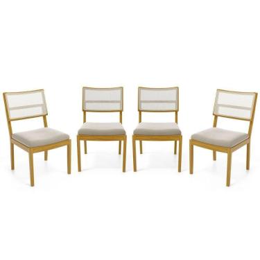 Imagem de Kit Com 4 Cadeiras Milena Madeira Maciça Assentos Estofados Encostos De Tela Sintética Veludo Bege 102