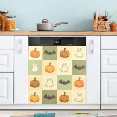 Imagem de ATTX Linda capa de ímã de lava-louças Fantasmas de abóboras, 58,4 cm C x 66 cm A, decoração da capa da máquina de lavar louça, decalques de armário doméstico adesivos de eletrodomésticos #155