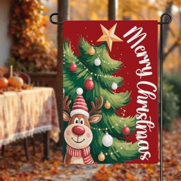 Imagem de Merry Christmas Tree Garden Flag Christmas Winter Holiday Decorações de Natal Rena Gramado Quintal Bandeiras de jardim para fora de casa fazenda quintal decoração de gramado inauguração de casa novos
