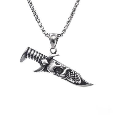 Imagem de Corrente com Pingente Caveira Adaga em Aço Inoxidável Estilo Gótico Skull Dagger