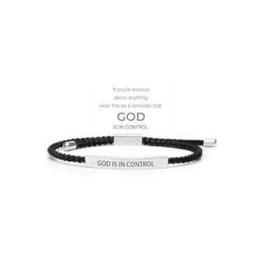 Imagem de MMIUAEG GOD IS IN CONTROL Pulseira feminina de aço inoxidável com gravação inspiradora de fé cristã, pulseira trançada ajustável, pulseira Let Them, presentes, joias, One Size, Aço inoxidável, Sem