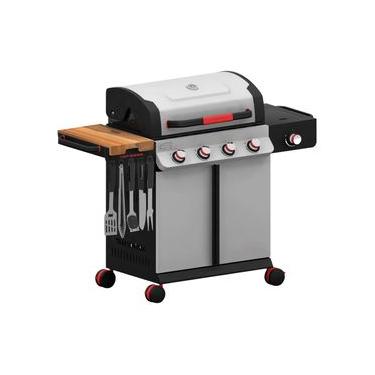 Imagem de Churrasqueira a Gás TGP 6000 Tramontina Preta com 5 Utensílios e Queimador Adicional para Acompanhamentos