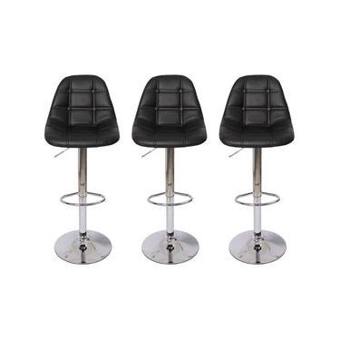 Imagem de Conjunto 3 Banquetas Altas Estofadas Para Cozinha Balcão Bancada Ilha Giratória Botonê Preta