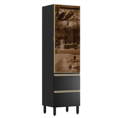 Imagem de Cristaleira 1p Vidro 2g 219x60 Cm Mdf Proenca Nogueira Carbono Prime Demartez Nogueira Carbono Prime