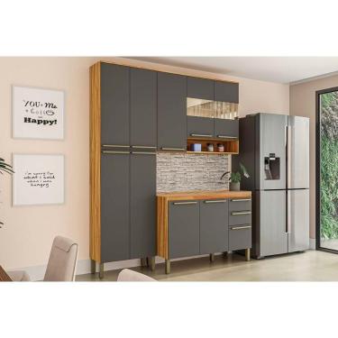 Imagem de Kit Cozinha Modulada 3 Peças Nápoli Prime 1 Aéreo + Balcão + 1 Paneleiro C3p02 Amendoa Grafite Ronipa