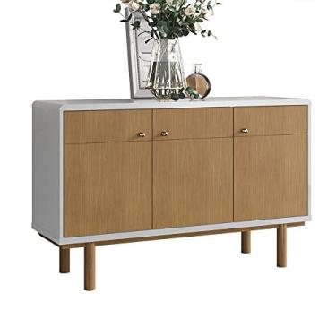 Imagem de Aparador Buffet 3 Portas Bordas Arredondadas Pés Madeira 1,20cm Catar - Tauari/off White