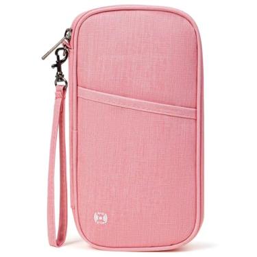 Imagem de LEEXTON Carteira de passaporte de viagem, com bloqueio de RFID, à prova d'água, porta-passaporte, organizador de documentos de viagem portátil para homens e mulheres, Rosa claro