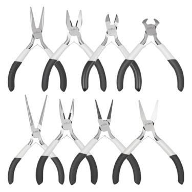 Imagem de Pacote com 8 mini alicates, agulha, redondo, plano, longo, bico curvado, diagonal, alicate de corte final e alicates de linha de linha, alicate de ponta de agulha de precisão pequeno para embrulho de
