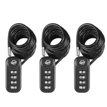 Imagem de SISAV Cadeado de combinação de 4 dígitos com cabo de 120 cm adequado para armários de academia escolar, lixeiras, bagagens, mochilas, caixas de ferramentas, estojos de armas, capacetes, cabo de 3 mm