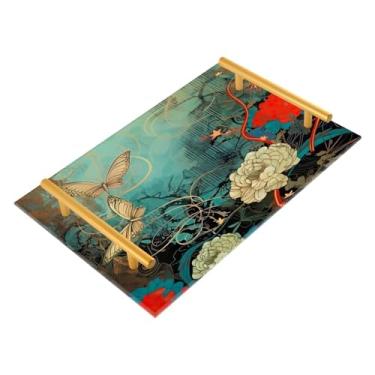 Imagem de Wassud Bandeja de banheiro com alças borboletas flores acrílico joias organizador de perfume para banheiro cozinha balcão 30 x 20 cm