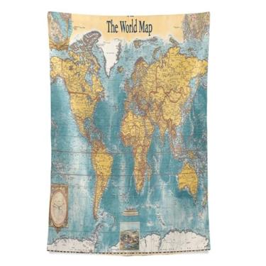 Imagem de STAYTOP Tapeçaria Retro Mapa-múndi Tapeçarias para Decoração de Casa Dormitório Decoração Sala de Estar Quarto Tapete de Parede (60×51in)