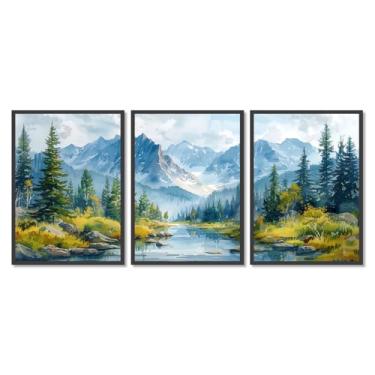 Imagem de Impressão em tela de montanha em aquarela com cenário do Colorado - pôster de floresta do lago arte de parede de paisagem moderna para sala de estar quarto decoração de escritório (SKU1-3PCS, 20,3 x