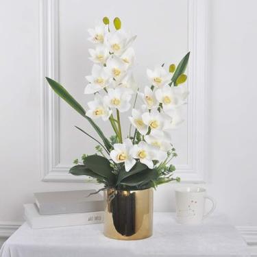 Imagem de LMJYU Orquídeas artificiais de seda artificial Phalaenopsis flores com vaso conjunto de flores artificiais 65 cm orquídeas falsas para casa