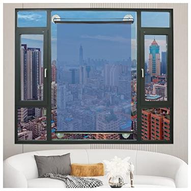 Imagem de uhyOHF Persiana de rolo espelho unidirecional com ventosas azul-prata, cortina de bloqueio solar para janela de porta de vidro, sem perfuração (uma cor - 53 x 150 cm/21 x 59 pol