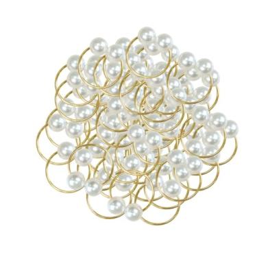 Imagem de Kit de 50 Anéis para Guardanapos com Pérola Dupla Argola Dourada ou Prata 4 x 3 cm (50 Pçs Anel Pérolas/Dourado)