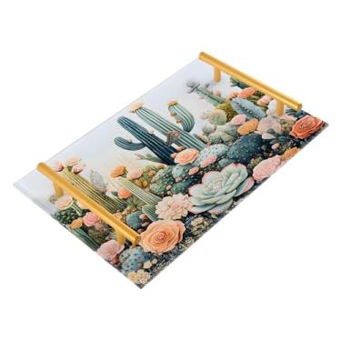Imagem de Wassud Bandeja de banheiro com alças para cactos e suculentas, organizador de perfume de acrílico para banheiro e cozinha, 30 x 20 cm