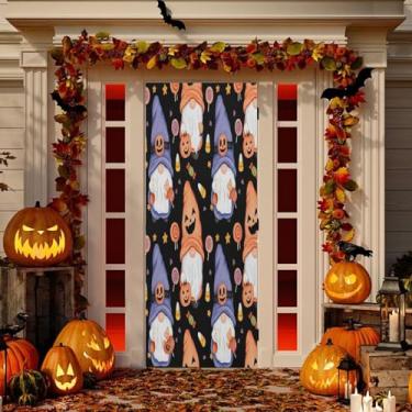 Imagem de Wassud Decoração de capa de porta de gnomos de Halloween faixa interna externa decoração de casa de varanda grande decoração de porta da frente 96 x 98 polegadas
