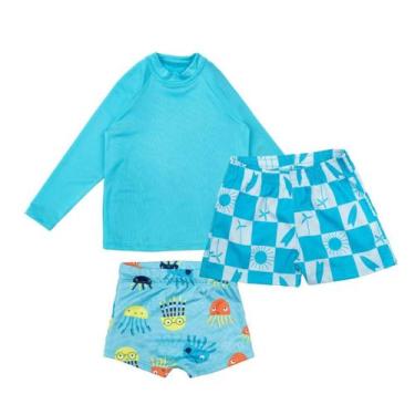 Imagem de Kit Blusa + Sunga + Bermuda Tactel Praia Infantil - Catarinense, Água 