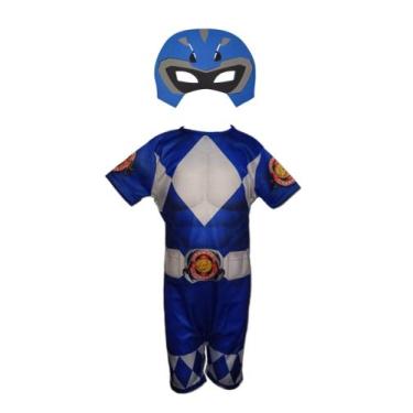 Imagem de Fantasia Roupa Infantil Power Rangers Azul Com Máscara - Fashion Style
