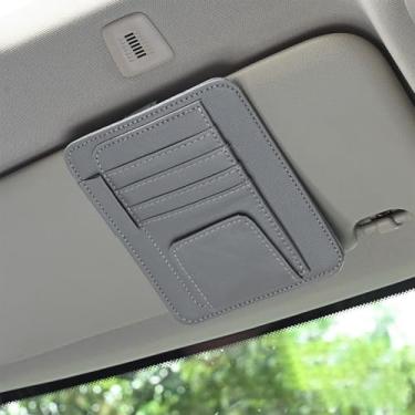 Imagem de Pequeno organizador de viseira de sol de couro para carro, suporte de óculos de sol e organizador de bolso de armazenamento de documentos, universal para carros, caminhões, SUVs