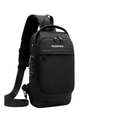 Imagem de Mochila Tiracolo Transversal Sling Bag Unissex Impermeável com Porta USB e Trava Anti‑Furto Pochete (Preto)