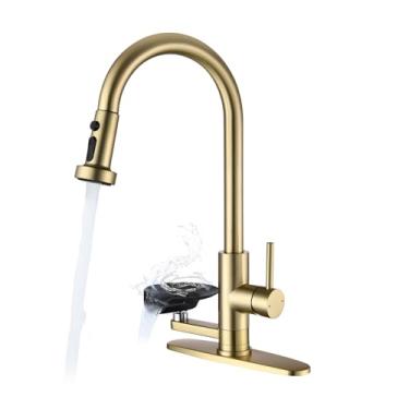 Imagem de Torneira de cozinha com enxágue de vidro, torneira de pia de puxar para baixo com 3 modos de pulverização e enxágue de vidro de alta pressão, torneiras de cozinha de aço inoxidável de arco alto 2 em 1