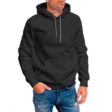 Imagem de Blusa Moletom Canguro com Capuz Liso Sem Estampa Unissex Feminino Masculino Juvenil 01-Unissex