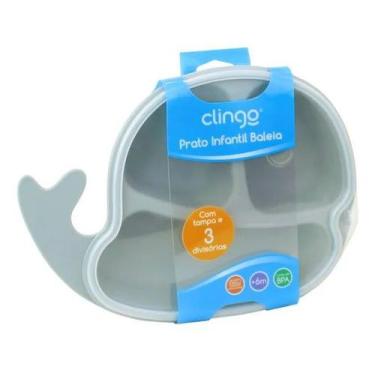 Imagem de Prato Infantil Com Divisórias E Tampa Baleia Cinza Clingo Liso Cinza