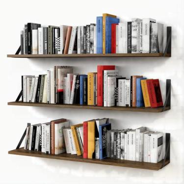Imagem de Prateleiras de livros flutuantes Forbena Wall Set 3 rústicas de madeir