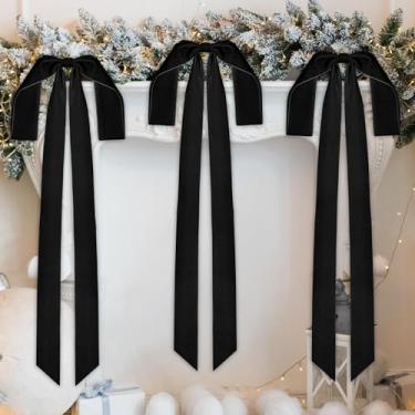 Imagem de Aneco 6 peças de laços de Natal de veludo preto 89 x 40,6 cm Grande laço de Natal pré amarrado cerca escadaria grinalda laços de árvore para decoração de Natal porta de casa ao ar livre