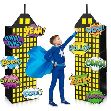Imagem de 18 caixas de fundo grandes para decoração de festa de super-herói, decoração de aniversário de arranha-céus, cenário fotográfico, inclui 6 caixas de arranha-céus, 10 para festa de Natal
