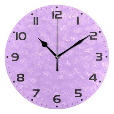 Imagem de Qilmy Relógio de parede pequeno moderno roxo lavanda cor sólida 25 cm, operado por bateria, silencioso, sem tique-taque, relógio decorativo para casa, escritório, escola, quarto, banheiro e cozinha