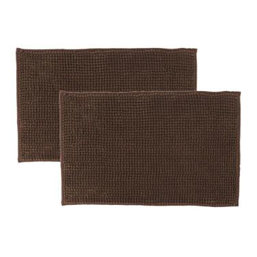Imagem de Kit 2 Tapetes Banheiro Bolinha Antiderrapante Marrom 58x38cm